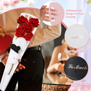 Cajas de Regalo para Ramos de Flores del Día de la Madre, Fundas de Papel Portátiles para una Sola Rosa, para el Día del Maestro, San Valentín, Bodas y Fiestas - Product Image 4