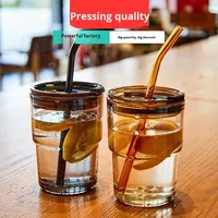 Gobelet en paille tendance en bambou, bouteille en verre créative avec couvercle et paille, style Instagram, gobelet cadeau pour boissons