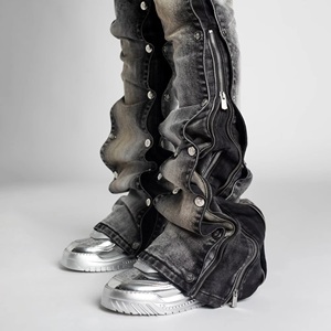 جينز رجالي مستقيم عالي الجودة مخصص مع جيوب وتصميم طبقات مع مسامير، جينز مغسول ومتقادم بطراز Y2K للرجال - Product Image 4