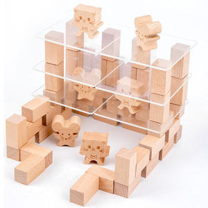 Giocattoli educativi in legno per gatti e topi che impilano blocchi di gioco Set di blocchi di costruzione esercitano il cervello per bambini - Product Image 4