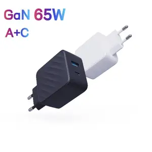 مدخل GaN ثنائي PD65W سريع الشحن رأس QC3.0 الولايات المتحدة الاتحاد الأوروبي والمملكة المتحدة مقبس الشاحن نوع-C محول الكمبيوتر المحمول