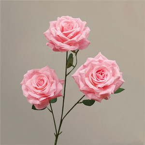 3 têtes <span class=keywords><strong>de</strong></span> rose artificielle fleur longue tige soie fleur arrangement floral décor <span class=keywords><strong>de</strong></span> fête <span class=keywords><strong>de</strong></span> mariage - Product Image 2