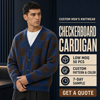 Herren Flauschiger Karierter Cardigan Übergroßer Schwarz-Weißer V-Ausschnitt Strickpullover für Lässige Streetwear-Outfits