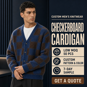 Cardigan en tricot brossé à carreaux pour <span class=keywords><strong>homme</strong></span>, col en V, noir et blanc, coupe oversize, idéal pour les tenues décontractées et streetwear - Product Image 1
