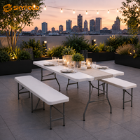 Ensemble table et bancs pliants en plastique 6 places, robuste, peu encombrant, facile à nettoyer, idéal pour la famille, le jardin et l'arrière-cour
