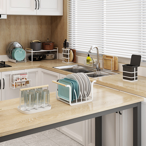 Escurridor de platos de Metal para cocina, estante de madera escalonado para secado de platos y sartenes, soporte de almacenamiento, nuevo diseño, <span class=keywords><strong>2022</strong></span> - Product Image 3