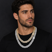 Chaîne cubaine en moissanite plaquée or 925 en argent sterling pour homme, 15 mm, sertie de moissanites, en promotion