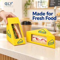 Boîte à sandwich triangulaire en papier alimentaire imprimée sur mesure avec fenêtre transparente, emballage jetable pour boulangerie et traiteur