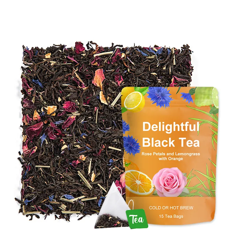 Rose délicieuse et citronnelle de tisane biologique naturelle personnalisée avec thé noir orange