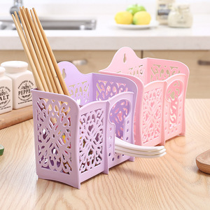 Plastic Hollowed-out Three-Compartment Chopstick Holder PP Draining Rack Kitchen Tableware Storage Lattice Type Square - Product Image 4