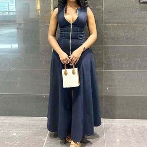 Robes sexy sans manches à col en V avec poches zippées pour femmes africaines – Tendance mode - Product Image 2