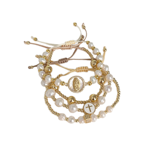 Go2boho Pearl Bracelet with Heart Charm White <strong>Imitation</strong> Pearl and Gold Bead Adjustable <strong>Jewelry</strong>, Romantic <strong>Love</strong> Gift - Product Image 1