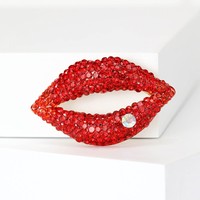 Venta al por mayor de moda completo diamante Sexy elegante rojo Pin broche labios forma broches de diamantes de imitación para mujeres regalos