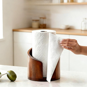 Support de papier essuie-tout en bois personnalisé OEM, distributeur de rouleaux de papier de cuisine en acacia pour comptoir, idéal pour restaurants et usage domestique, vente en gros - Product Image 1