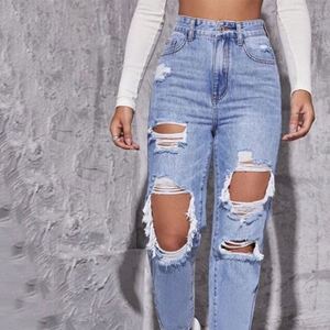 Diseñador Boyfriend Ripped Jeans Mujeres Destroyed Roto Rasgado Jean Pantalones Vintage Mujer Denim Pantalones - Product Image 1