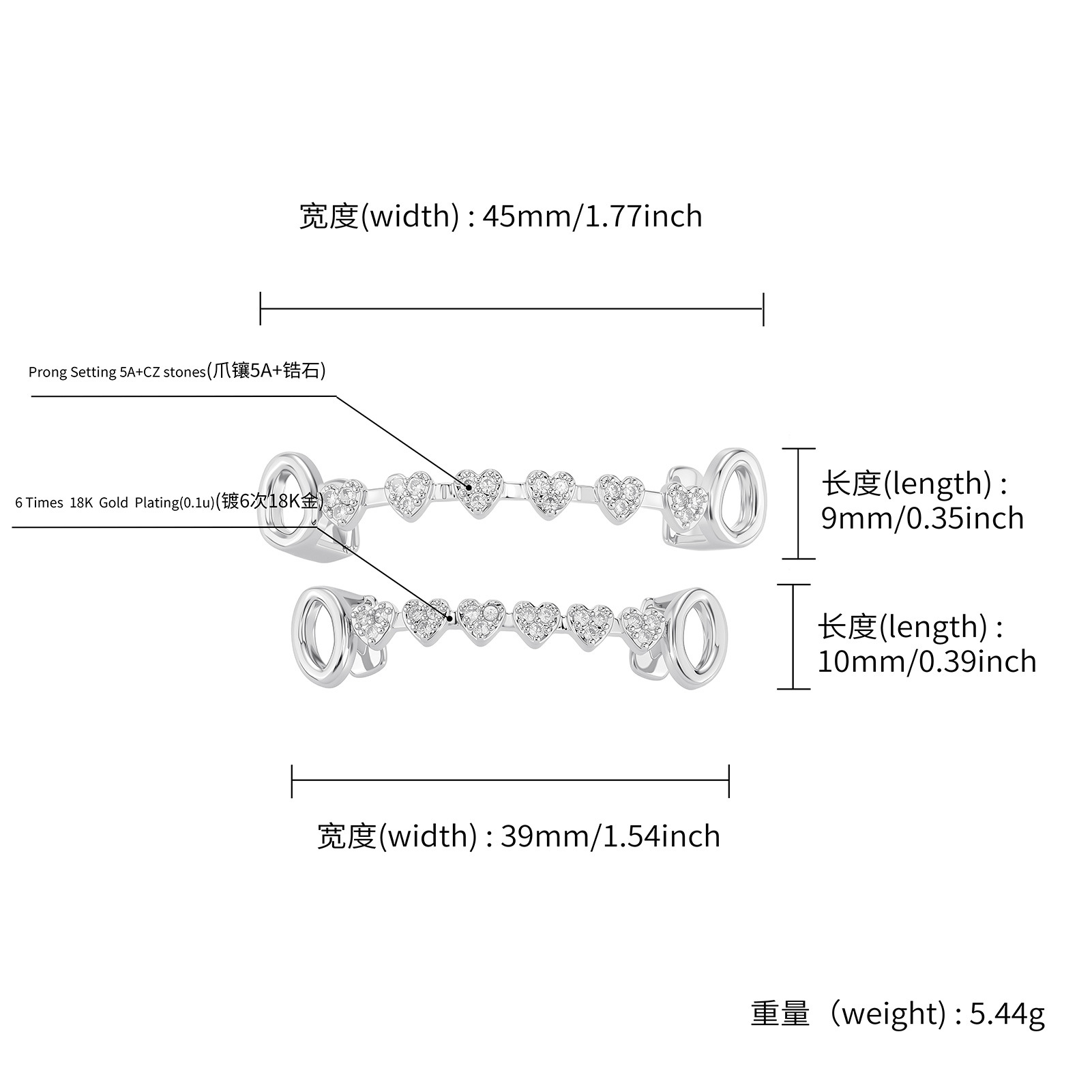 Diamant blanc argenté serti de 2 jeux de colle à dents-filles