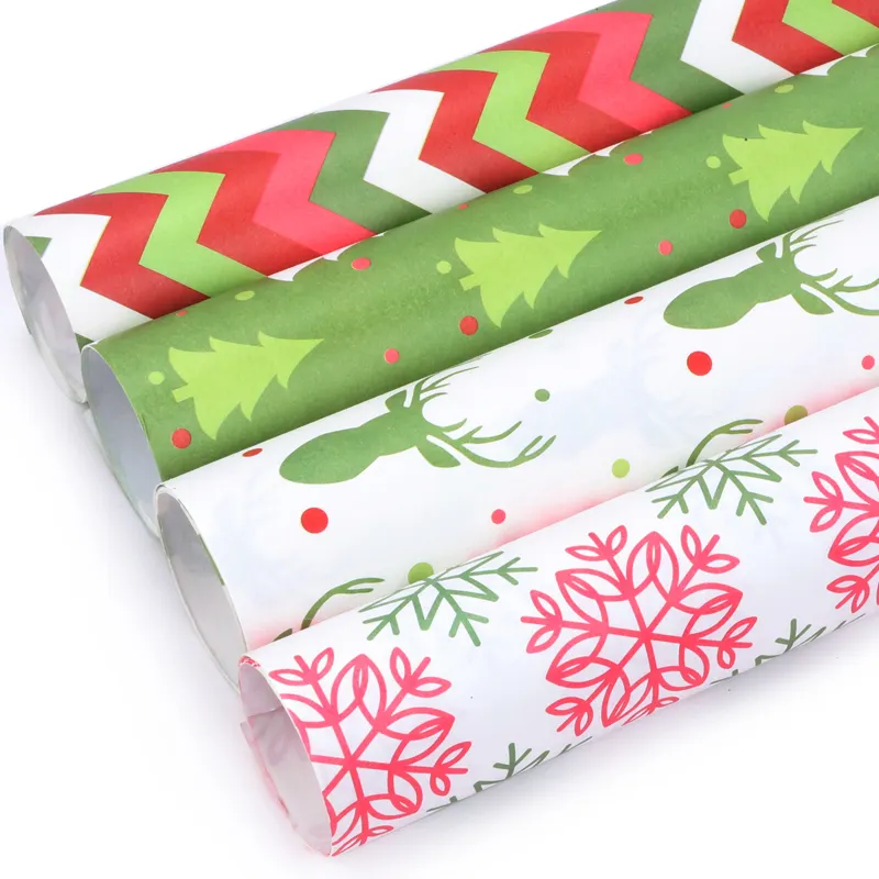 Vietnam muestra gratis diseño de navidad regalo de rollos de papel de envolver bastante impreso regalo papel de regalo de Navidad