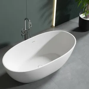 白色椭圆形浴缸别墅简约风格豪华独立式浴室浴缸固体表面浸泡深独立式浴缸