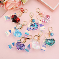 2025 nouveau mignon acrylique porte-clés porte-clés anneau huile flottant bulle boba sables mouvants coeur liquide porte-clés