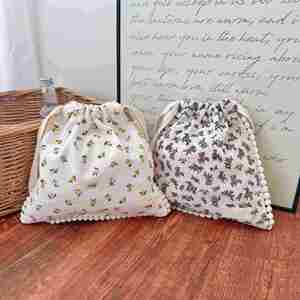 Wholesale Floral Cotton Drawstring Cosmetic Bag Custom Bags with Logo Pouch Packaging with <b>String</b> Bag Recyclable - Product Image 4