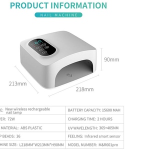 Lampe de séchage pour ongles 15600 mAh 72 W, sécheuse à gel, avec capteur, 4 minuteurs, professionnelle, sans fil - Product Image 6