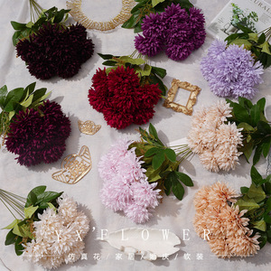 Ramo de Crisantemos Artificiales Yixuan, Colores Otoñales, Flor de Seda, Decoración para Bodas, Adorno para Sala de Estar - Product Image 1