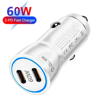 Pengisi Daya Mobil Premium Portabel Universal Pengisian Cepat Pd Tipe c Dua Port Ultra Cepat 60w Pengisi Daya Mobil Mini 60w