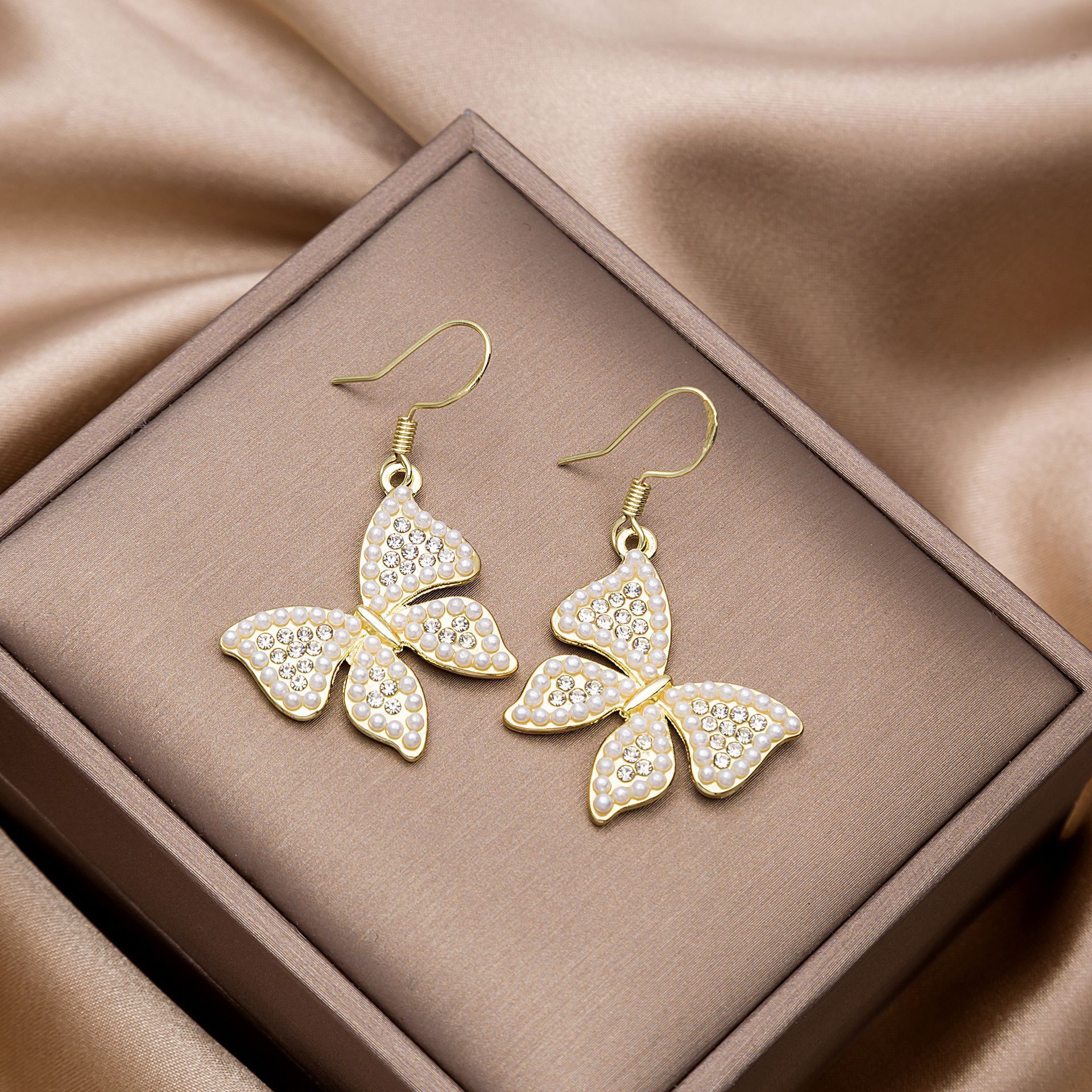 FILMOON Gold Butterfly Stud Earrings - Sparkly Rhinestone Statement Earrings For Women
