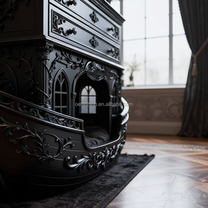 Cama para Mascotas <span class=keywords><strong>de</strong></span> Lujo OE-FASHION, Estilo Gótico, Negra, <span class=keywords><strong>de</strong></span> Madera Maciza, con Forma <span class=keywords><strong>de</strong></span> Bote, con Cajones <span class=keywords><strong>de</strong></span> Almacenamiento - Product Image 6