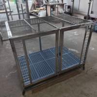 Fournitures pour animaux de compagnie adaptées à l'intérieur et au transport, Cage pour chien Overlord Small Fat résistante aux morsures, Cage pour chien en acier inoxydable avec panneau en verre