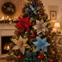 Fleurs artificielles de Poinsettia en polyester pour décorations de sapins de Noël, décoration intérieure, taille personnalisée, affichage commercial pour centres commerciaux et fêtes