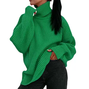 2022 зимняя однотонная водолазка с логотипом на заказ, повседневный вязаный однотонный пуловер большого размера с длинным рукавом, женский свитер