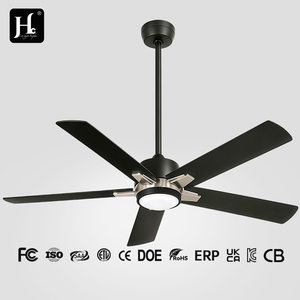 Ventilateur de plafond noir Hc 52 pouces avec lumière, moteur DC, télécommande, 5 pales, moderne, style espagnol, contrôlable par application, utilisation intérieure et extérieure - Product Image 1