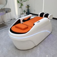 Fauteuil de lavage multifonctionnel silencieux en mousse haute densité avec cadre en fibre de verre et bassin en céramique, design moderne pour salons de coiffure et instituts de beauté