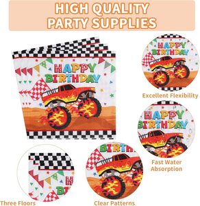 Ensemble de vaisselle à carreaux DAMAI pour fête d'anniversaire sur le thème des camions, décorations d'anniversaire pour la 3ème fête d'anniversaire sur le thème des camions pour enfants, pour 24 personnes - Product Image 3