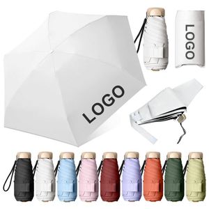 Parapluies promotionnels personnalisés pour la pluie, vente en gros, parapluie miniature manuel pliable en 5 sections en tissu pongé anti-UV avec logo - Product Image 1