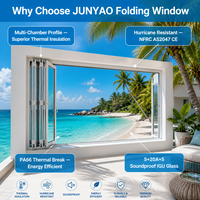 Ventana Plegable OEM de Fábrica JUNYAO, AS2047 NFRC CE 6063-T5, Aluminio con Rotura de Puente Térmico, Doble Acristalamiento, Resistente a Huracanes, para Proyectos de Villas