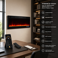 Cheminée électrique intelligente moderne de 50 pouces avec thermostat numérique, chauffage d'appoint encastré, compatible Wi-Fi, pour salon