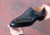 Chaussures habillées Blake Hand Welt pour hommes, style britannique, en cuir, à bout carré, avec deux brides, à enfiler, pour mariage et occasions formelles