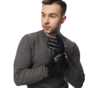 Gants d'hiver en peau de mouton de haute qualité, longs gants en cuir noir pour hommes à la mode et doux, avec un design simple - Product Image 4