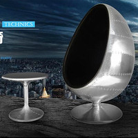 Fauteuil œuf américain de style loft, en aluminium et PU, pivotant, fauteuil espace ball, fauteuil rétro industriel, canapé de bureau
