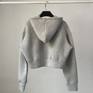 Felpa Corta da <span class=keywords><strong>Donna</strong></span> Personalizzata con Cappuccio in Tessuto Air Layer Tinta Unita, Stile Sportivo Autunnale, Top Crop - Product Image 2