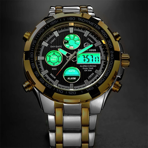 Reloj de Cuarzo Clásico Golden Hour 108 para Hombre, Reloj de Pulsera de Acero Inoxidable con Doble Pantalla, Resistente al Agua - Product Image 6