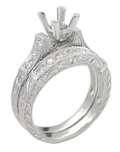 Art Deco style 14k white/rose gold carved scroll ring 0.5ct carat diamond engagement ring setting and wedding ring