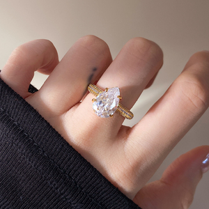 Pear Cut Sparkling Zircon 18K Gold Plated Engagement Ring for Women Classic Style Jewelry - Product Image 3