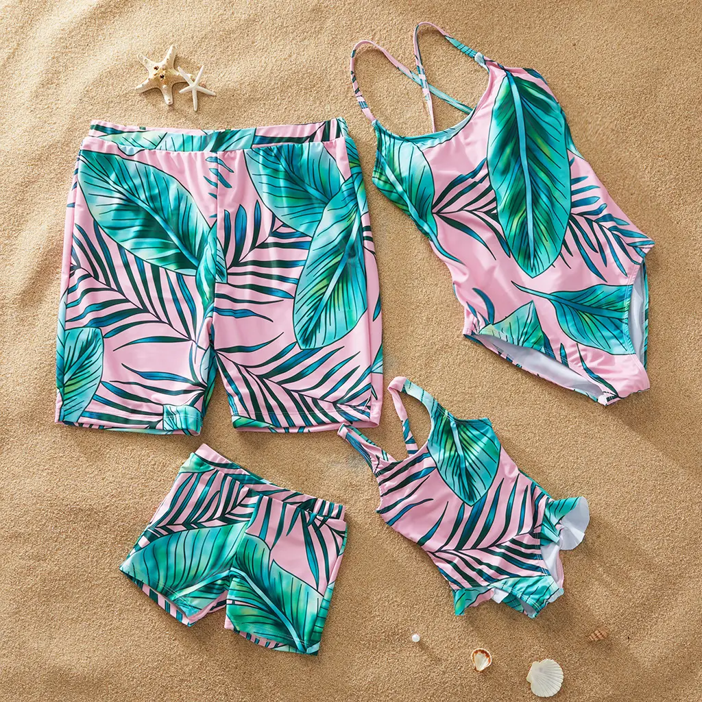 Custom Summer Fashion High Quality Sexy Cute Floral Print Striped Family Beachwear Swimsuits For Women Men Children
