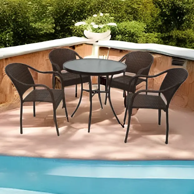 Ao ar livre rattan dinning cadeira mesa de café conjunto luxo moderno metal com cadeira colorida bistro dinning set