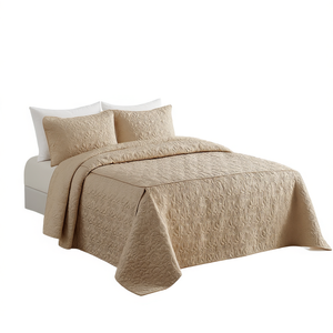 Parure de lit matelassée 3 pièces Db Summer Khaki Queen pour lit double, idéale pour mariage, hôtel, toutes saisons - Product Image 1