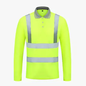 Polo réfléchissant à manches longues fluorescent Polyester séchage rapide sécurité chantier équitation bande réfléchissante polo