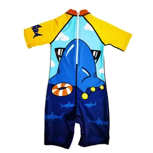 Erkek Rashguard One Piece mayo uzun kollu yaz UV güneş koruma mayo Toddler bebek fermuar sörf kıyafeti çocuk resim